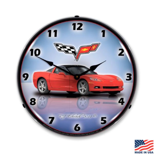 C6 Torch Red Corvette LED Lighted Clock