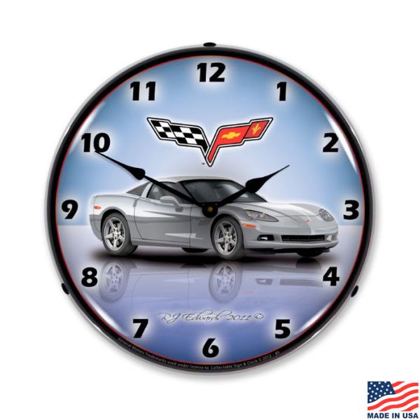 C6 Blade Silver Corvette LED Lighted Clock