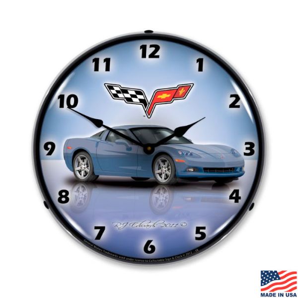 C6 Supersonic Blue Corvette LED Lighted Clock