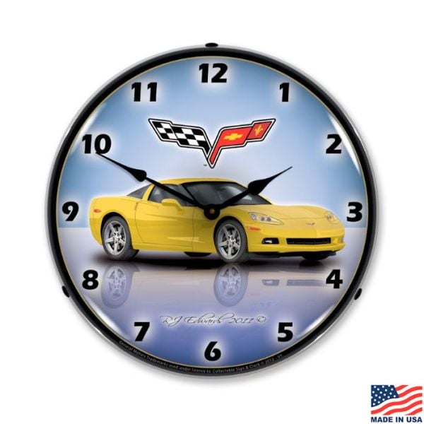 C6 Velocity Yellow Corvette LED Lighted Clock