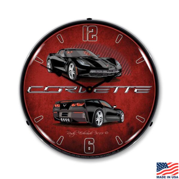 C7 Black Corvette LED Lighted Clock