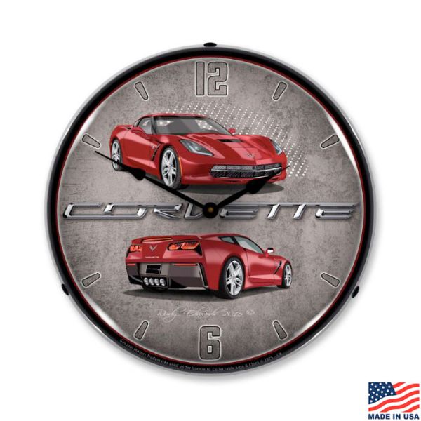 C7 Crystal Red Corvette LED Lighted Clock