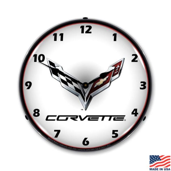 C7 Corvette Emblem LED Lighted White Clock