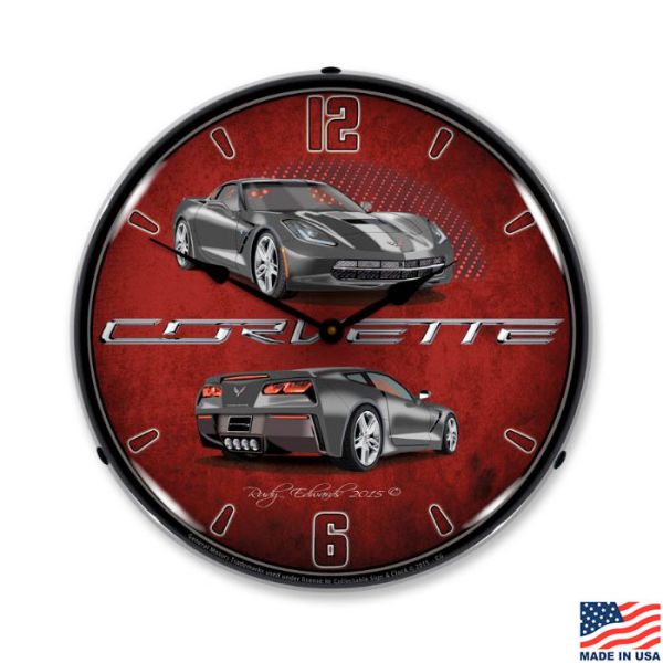 C7 Cyber Gray Corvette LED Lighted Clock