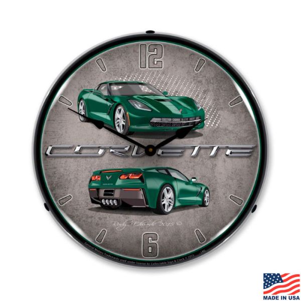 C7 Lime Rock Green Corvette LED Lighted Clock
