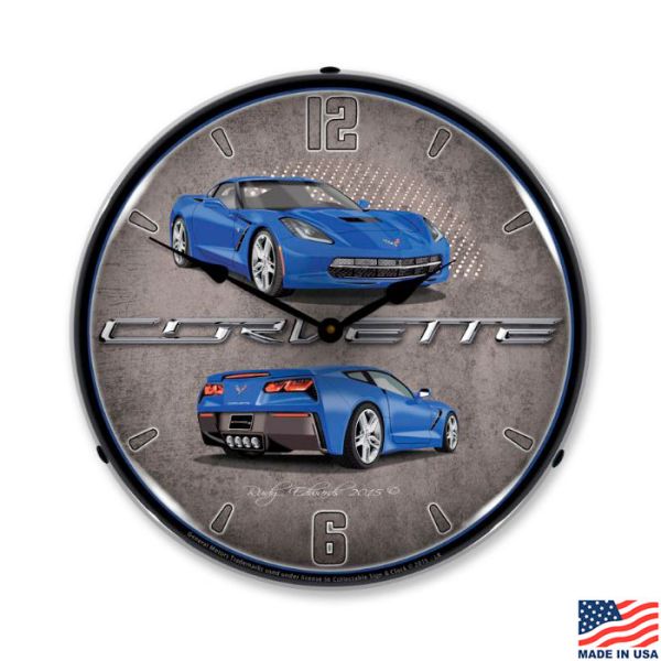 C7 Laguna Blue Corvette LED Lighted Clock