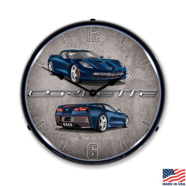 C7 Night Race Blue Corvette LED Lighted Clock