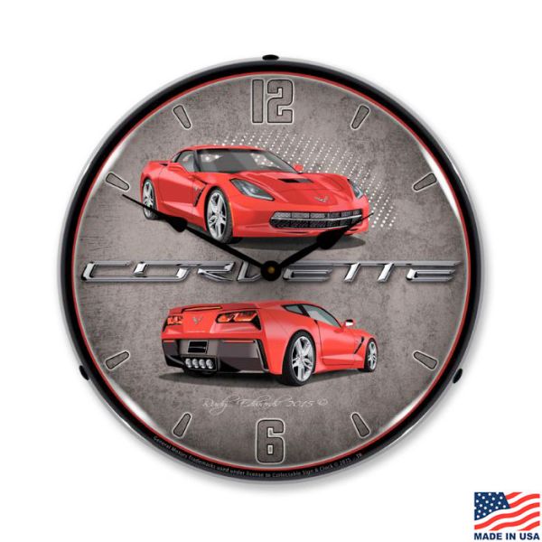 C7 Torch Red Corvette LED Lighted Clock
