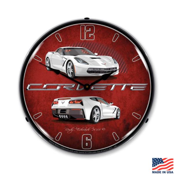 C7 Arctic White Corvette LED Lighted Clock
