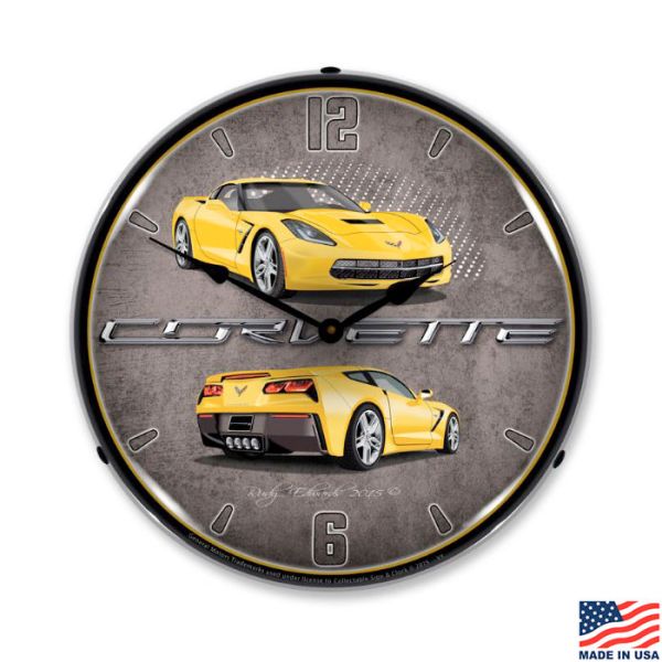 C7 Velocity Yellow Corvette LED Lighted Clock