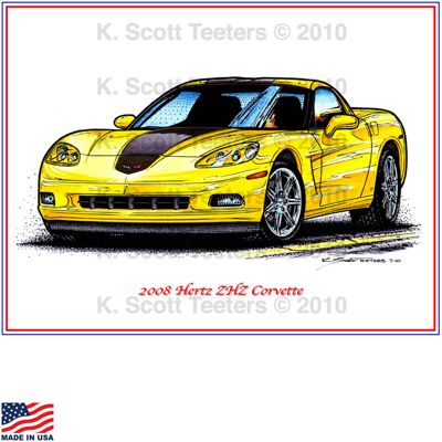 Illustrated Corvette Series 2008 Hertz Corvette Print